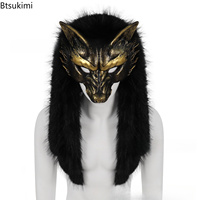 Masque de loup viking en fausse fourrure, coiffe de loup-garou barbare, masques de fête pour Halloween, cosplay, mascarade, masque effrayant de carnaval