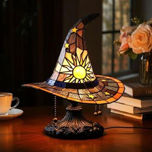 Lámpara de Mesa LED Vintage con Forma de Sombrero de Bruja de Vidrio Teñido, Alimentada por USB, Decoración de Escritorio para el Hogar de Halloween, Lámpara Nocturna - Product Image 6