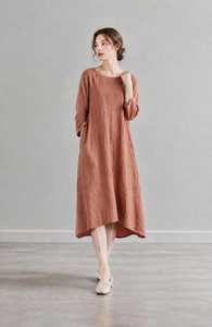 Vestido de Mujer Personalizado de Algodón y Lino, Manga Corta, Cuello en V, Corte Regular, Cintura Natural, Suave, Casual, Lavable, Venta al Por Mayor B2B - Product Image 6