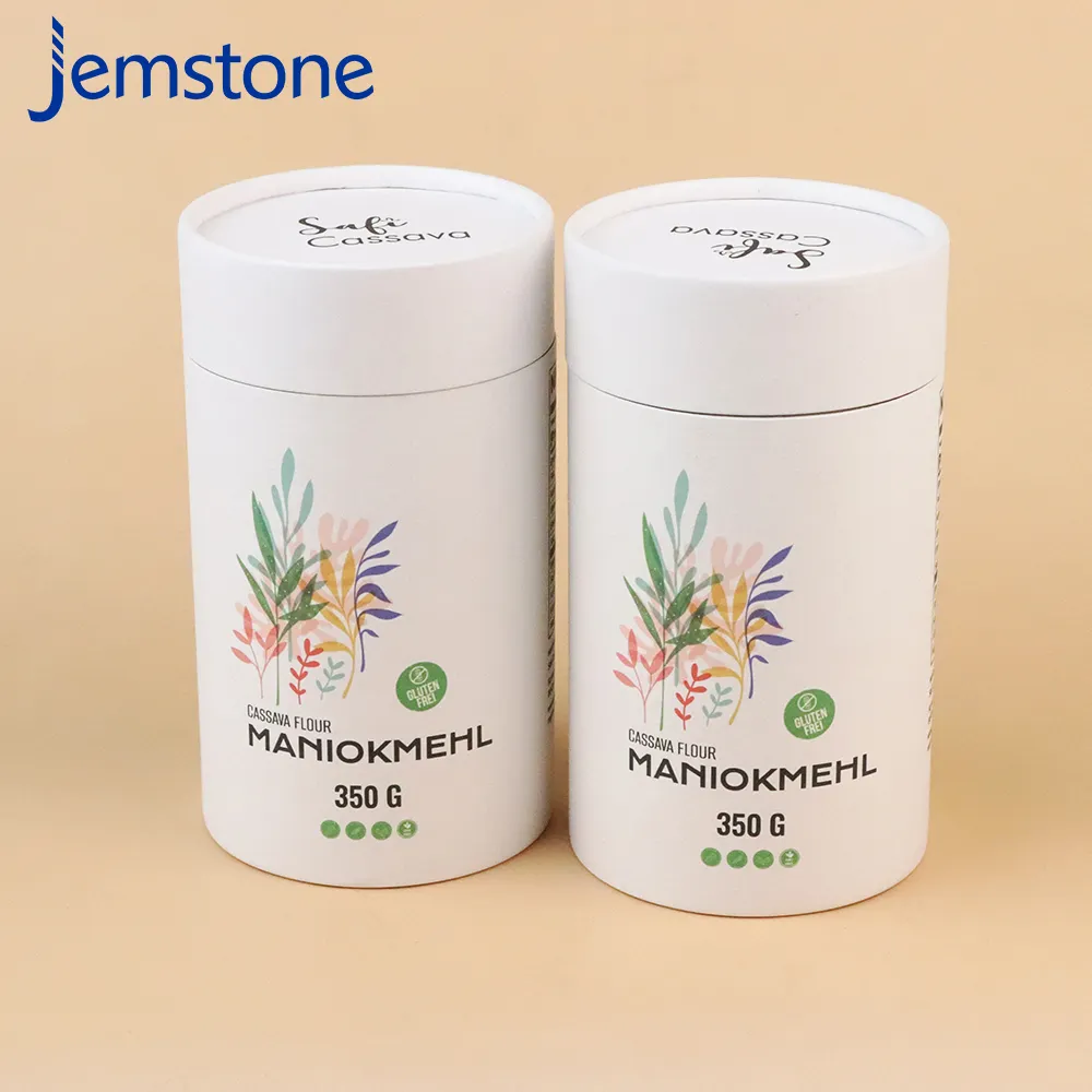 Custom Printing Biodegradable Cylinder Food Paper Cardboard Premium Tea Canister Bags Tube Box Packaging for Tapioca flour