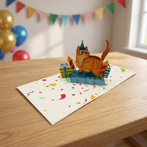 Top Trending Wholesale Handmade Paper Cutting 3D <b>Pop</b>-<b>Up</b> <b>Card</b> Yellow Kitten Design Thanksgiving Valentine's Day Home Decoration - Product Image 2