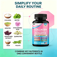 Capsules de peptides de collagène multiples avec biotine, kératine, palmier nain, acide hyaluronique pour la santé des cheveux, de la peau, des ongles et des articulations – Marque privée OEM