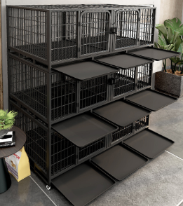 Cages pour animaux de compagnie en fer massif carrées, simples/doubles/triples couches, respirantes, blanches/noires, avec <span class=keywords><strong>porte</strong></span> <span class=keywords><strong>coulissante</strong></span> horizontale pour chats, lapins, pigeons - Product Image 4