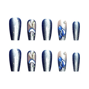 Uñas Postizas de Lujo con Diseño de Ojo de Gato y Pedrería, 10 Piezas, Puntas de Uñas en Forma de Corazón, Parches de Uñas Desmontables Hechos a Mano con Diseño de Luna Creciente 3D - Product Image 6
