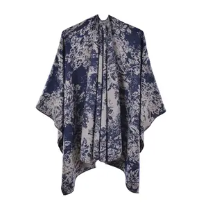 Bloco de Cor das mulheres Xaile Do Envoltório Plus Size Cardigan Poncho Capa Da Frente Aberta Camisola Longo Inverno Casaco