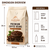Sachet d'emballage pour grains de café à fond plat, personnalisé, imprimé, de qualité alimentaire, haute barrière, avec valve de dégazage unidirectionnelle et finition mate