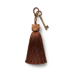 Brown Rayon <b>Tassel</b> With Wooden Cube Top Decorative Fringe - Product Image 1