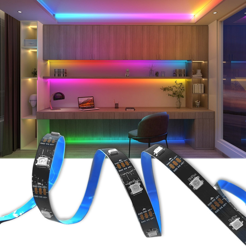 XINGLIGHT WS2815B WS2812B Addressable RGB LED Pixel Strip 5V IP65 App Control 30 Pixels/m 5m Black PCB
