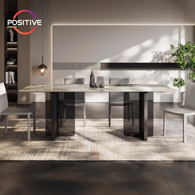 Light Luxury Tempered Glass Leg Dining Table Modern Home Italian Rectangular Sintered Stone Dining Table OY-2017