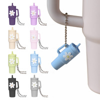 Nouveau pendentif style Stanley, breloque colorée en gel de silicone pour bouteille d'eau, porte-clés mini motif floral réaliste