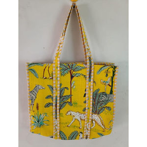 Sac fourre-tout matelassé 100 % coton, élégant, imprimé à blocs, écologique, réutilisable, pour le shopping et les voyages, sac à main décontracté pour femme - Product Image 2