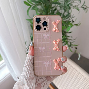Étui Samsung 2 en 1, étui de téléphone à carreaux bicolore, autocollant 3D stéréo, imprimé IMD, étui antichoc Galaxy, style Kawaii pour filles - Product Image 3
