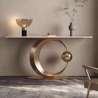 Table console Fanaosi de luxe en acier inoxydable doré - Meuble moderne pour salon, salle à manger, hôtel, montage facile, design long et abordable