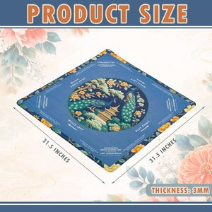 Foilswirl Mahjong Mat Floral Peacock 33" X 33" Blauw Chinoiserie Antislip Geluidsreductie Draagtas Kaartspellen - Product Image 2