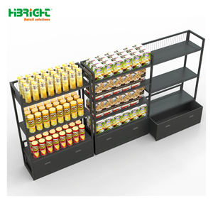 Highbright Multi-tier Beverage Display Rack with Slanted Shelves, Mesh Top Guard and Bottom <b>Drawer</b> Base for Supermarket - Product Image 2