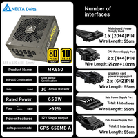 Alimentation PC DELTA MK650 650W certifiée Or entièrement modulaire 80PLUS Gold, sortie 12V unique, 20+4 broches, 4 ports, pour ordinateur de bureau et serveur