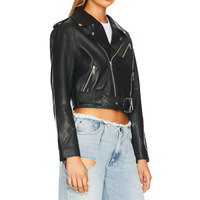 Blouson aviateur en cuir pour femme de créateur OEM avec logo personnalisé Blouson aviateur en tissu enduit grande taille pour femmes Manteaux de printemps noirs pour femmes 2022