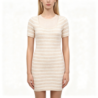 Robe pull slim en maille rayée rose mi-longue à manches courtes pour femme, qualité supérieure, fabrication OEM & ODM Vanessa, vente en gros