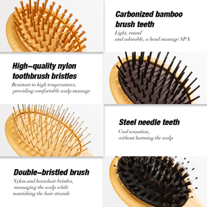 Mini cepillo de <span class=keywords><strong>bambú</strong></span> al por mayor, cepillo de viaje de madera pequeño, cepillo de paleta para masaje del cuero cabelludo, cepillo de bolsillo desenredante para cabello húmedo o seco - Product Image 6