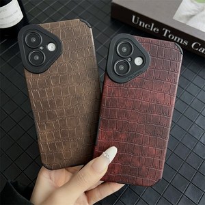 Custodia di protezione per lenti in pelle sintetica moda Croco Texture per <span class=keywords><strong>iPhone</strong></span> 16 15 14 13 12 11 Pro <span class=keywords><strong>XR</strong></span> X XS Max 8 7 Plus <span class=keywords><strong>Cover</strong></span> in TPU morbido opaco - Product Image 3