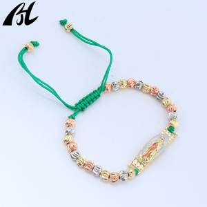 H826 Religious Figure Gold Plated Brass <strong>Bracelets</strong> with Enamel Color Pendants Adjustable Red Green Black Rope for Men Women - Product Image 4