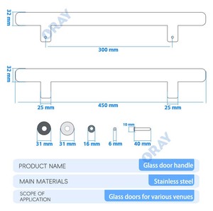 Manija tipo H de tamaño personalizado manija de puerta de vidrio de acero inoxidable de diseño moderno para interiores para puertas de ducha de oficinas de hoteles - Product Image 3