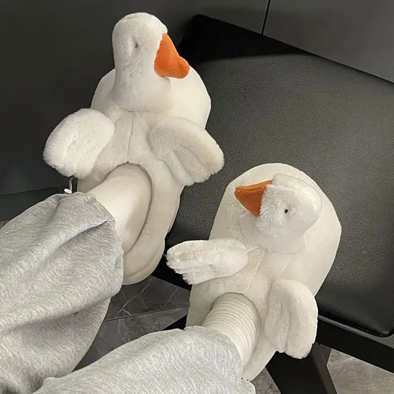 White ducks Slippers Fashion Fluffy Winter Warm Slippers Female Cartoon Animals Plush Home Indoor Slipper Shoes