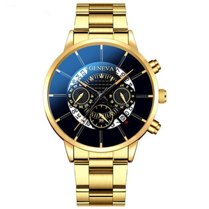 Orologi Classici di Lusso in Lega Dorata con Cinturino in Pelle GENEVA, Orologio da Polso con Data e Calendario, Set di Orologi al Quarzo e Bracciali per Uomo - Product Image 1