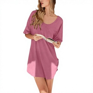 T-shirt long décontracté surdimensionné à manches courtes en coton 100% super doux et extensible, léger, avec logo personnalisé pour femme, idéal pour la nuit - Product Image 3