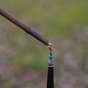 Peacock Feather Duster With Gourd Decoration Bamboo Handle Tassel For Furniture Cleaning Zen Style - Product Image 4