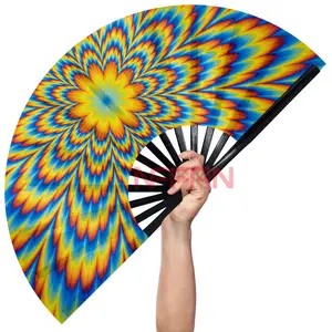 Custom Personalized Chinese Large Bamboo Rave Clack Loud Folding Hand Held Cloth Fan