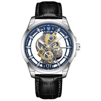 Reloj LIGE LG8997 de Cuero Negro Transparente para Hombre, Reloj de Hombre con Diseño Hueco, Reloj de Cuarzo para Negocios, Resistente al Agua, Deportivo, Casual, Cronógrafo