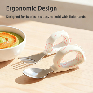 ชุดช้อนส้อมสแตนเลสเกรดอาหารสำหรับเด็กวัยหัดเดินซิลิโคนปราศจากสาร BPA สำหรับป้อนอาหารเด็ก - Product Image 4