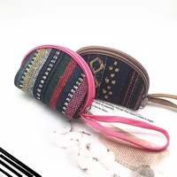 Dompet Koin Vintage Bergaya Etnik dengan Bukaan Terbuka, Dompet Mini Kanvas Wanita