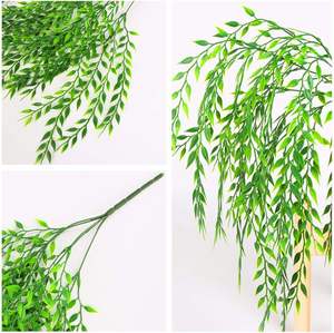YM بيع بالجملة باقة أوراق صفصاف صناعية متينة رخيصة شجيرات بلاستيكية خضراء لحفل الزفاف والفندق والديكور المنزلي - Product Image 3