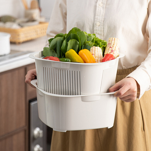 SHIMOYAMA Dual-Use <strong>White</strong> Draining &amp; Drenching <strong>Basket</strong> <strong>Wash</strong> Sieve Vegetable Set for Kitchen &amp; Living Room Storage <strong>Baskets</strong> - Product Image 1