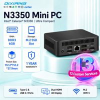 PC Desktop Mini Hitam N3350 Intel N3350 CPU DDR3 6GB M.2 NGFF SATA+PCIE WIFI4 Panel IPS Antarmuka Lengkap Kantor OEM Tersedia