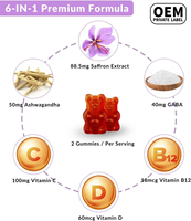 Gummies de Safran Personnalisées OEM pour Adultes, Sans Sucre, Supplément Herbal 6-en-1 avec Ashwagandha, GABA, Vitamines B12, C et D pour la Mémoire et le Sommeil