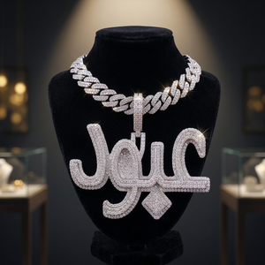 <b>Custom</b> Arabic <b>Name</b> Pendant <b>Necklace</b> Iced Out CZ Diamond Letter Pendant Hip Hop Bling Gold Plated Personalized Jewelry - Product Image 1