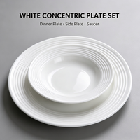 Assiettes de dîner, de soupe et de salade en porcelaine blanche pure côtelée, écologiques, en céramique contemporaine gaufrée, vente en gros d'usine en vrac