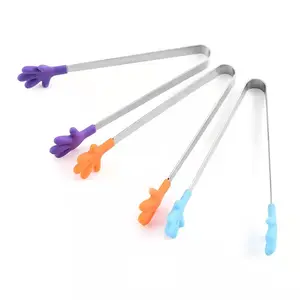 Conjunto de mini pegador de silicone, conjunto de 3 cores para servir salada, churrasco, pinça para gelo, açúcar, aço inoxidável, ferramenta de cozinha, mini clipe de comida