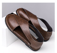 Sandales Homme Grande Taille 48 – Chaussures de Plage et de Marche d'Extérieur Plates en Cuir PU à Enfiler, Basses, Respirantes, à Bout Couvert pour l'Été
