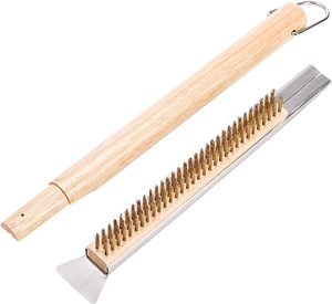 Brosse de nettoyage de pierre <span class=keywords><strong>à</strong></span> <span class=keywords><strong>pizza</strong></span> en fil de cuivre pour barbecue, poils en laiton pour <span class=keywords><strong>four</strong></span> <span class=keywords><strong>à</strong></span> <span class=keywords><strong>pizza</strong></span> de 21 pouces avec grattoir - Product Image 1