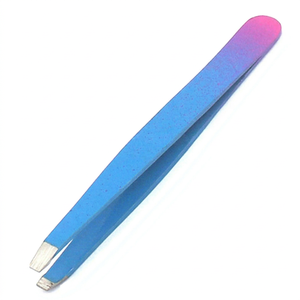 Pince à épiler oblique professionnelle Odontomed 2011 en acier inoxydable bleu ciel et rose pour les soins de la peau, les extensions de cils et l'utilisation médicale - Product Image 1