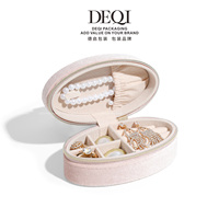 DEQI Vente en gros de sacs à fermeture éclair elliptiques en velours de luxe, mini boîte de rangement pour bijoux, boîte à bijoux de voyage portable, organisateur de bagues et de boucles d'oreilles