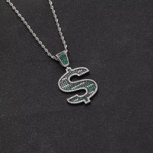 Collar con Colgante Grande de Símbolo de Dólar en Esmalte Azul Verde, Cadena de Dinero CZ para Hombre Estilo Hip Hop y Streetwear - Product Image 2