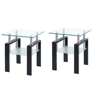 2-teiliger kleiner Tisch aus klarem Hartglas, Beistelltisch für Wohnzimmer, Sofatisch - Product Image 1