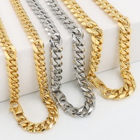 Offre Spéciale acier inoxydable bijoux hommes collier 18K or PVD plaqué mode Fine chaîne cubaine avec fermoir carré plat Style Hip Hop