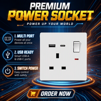 Prise murale multifonction MF 13A avec interrupteur, prise universelle, voyant néon, USB-A et Type C