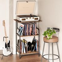 Support de tourne-disque sur pied à 3 niveaux avec rangement pour disques vinyles, support de platine extra-large pour salon, brun rustique